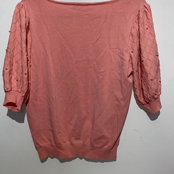 Nanette Lepore Women's Pink Ribbed Knit Beaded Sleeve Pullover Sweater Size XL - Picture 6 of 10